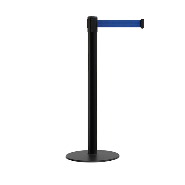 Montour Line Stanchion Belt Barrier Flat Base Black Post 9 ft. Dark Blue Belt S400-BK-DBL-90 - main
